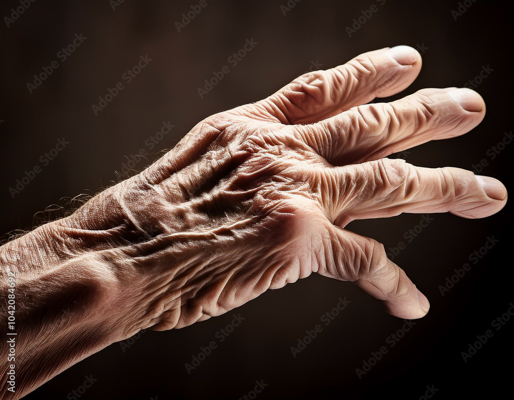 Obraz premium A wrinkled hand of an old person