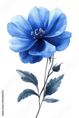 Watercolor blue flower drawing isolated on white background perfect for decoration, wall decor, wedding invitation bouquet