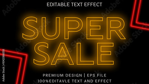Super sale neon text 3d editable vector text style effect.