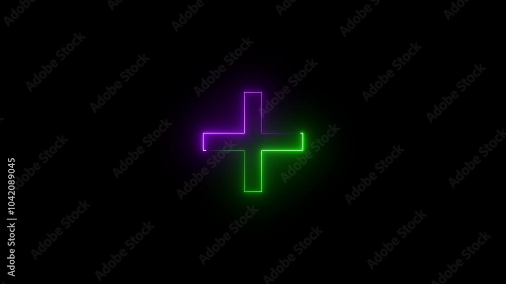 glowing neon purple green color plus sign animation icon black background glowing neon purple green color plus sign animation icon black background