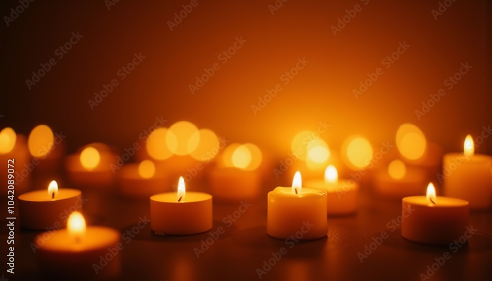 Burning candles in warm ambiance creating a peaceful atmosphere for relaxation and meditation Burning candles in warm ambiance creating a peaceful atmosphere for relaxation and meditation