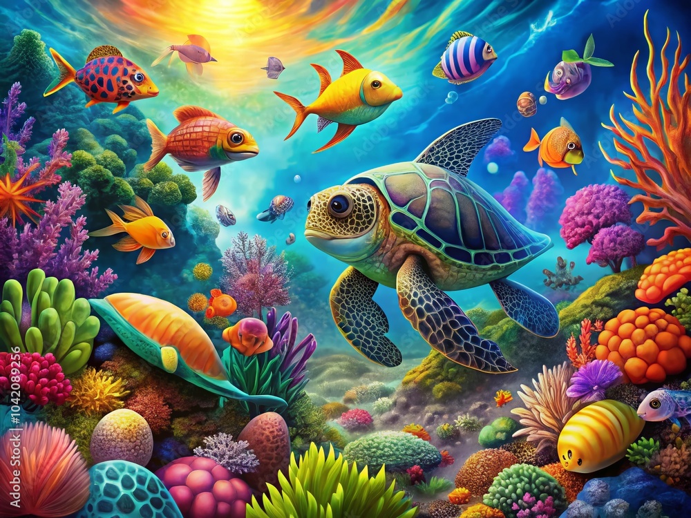 Vibrant Sea Life Coloring Book Cover Design with Marine Creatures and Underwater Scenery Vibrant Sea Life Coloring Book Cover Design with Marine Creatures and Underwater Scenery