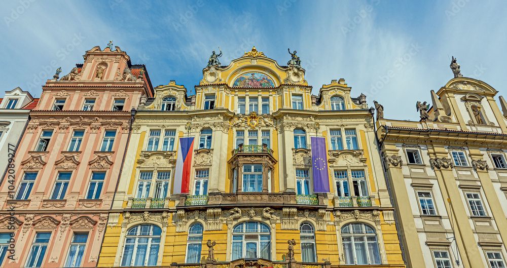 Fototapeta premium Old Town Square Art Nouveau architecture in Prague, Czech Republic.