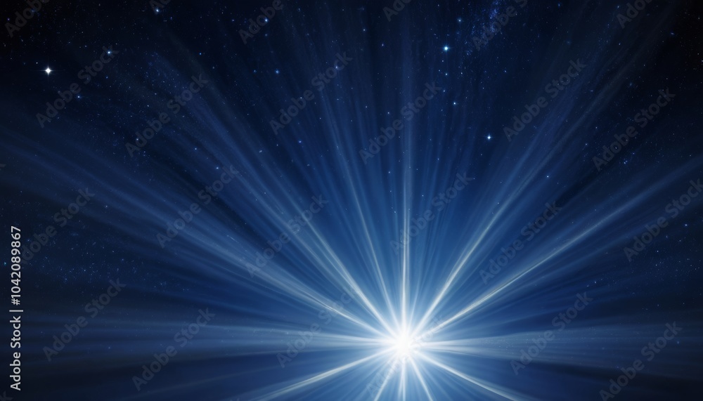 Fototapeta premium Radiant light burst, serene mood, cosmic space backdrop, blue and white tones