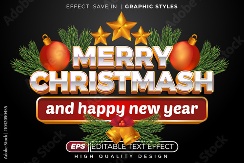 Editable 3d text effect marry christmas