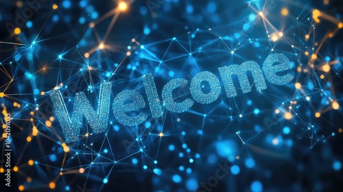 Welcome word on digital cyberspace background. Greeting text for events, websites, promotions and hospitality business
