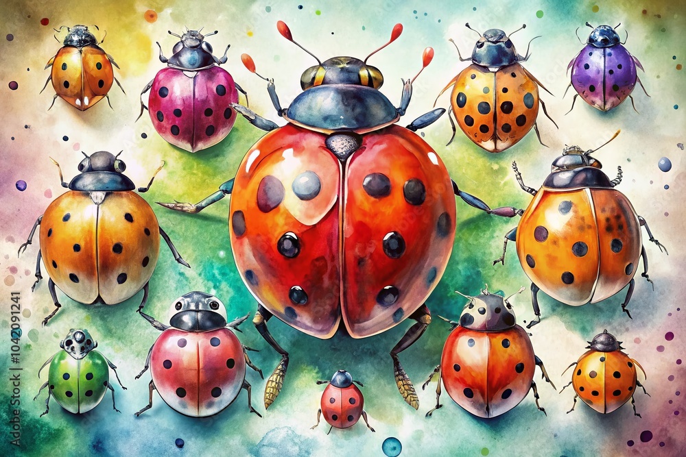 Obraz premium Vibrant Watercolor Ladybug Collection for Nature Lovers and Decor Enthusiasts