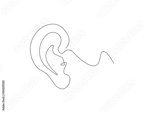 Continuous one line drawing of human ear. One line drawing illustration of human anatomy. International listening day concept single line. Editable outline