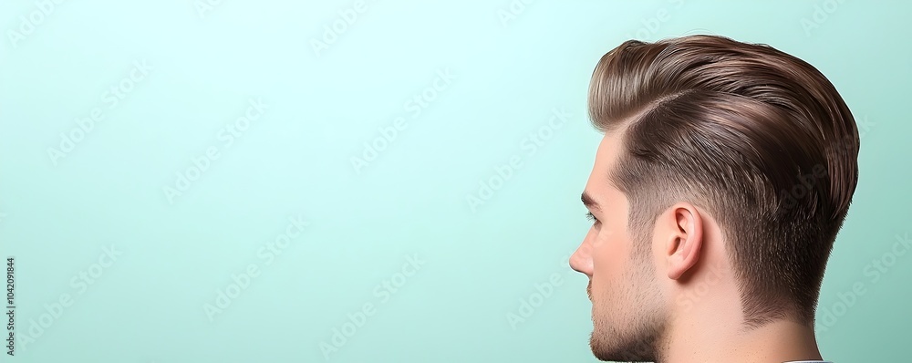 Fototapeta premium Stylish Mens Hairstyles Close-up of Sleek Side Part with Retro Vibe and Detailed Edges - Perfect for Fashion and Grooming Inspiration