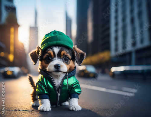 Obraz na płótnie Ein kleiner Hund in Bekleidung für Hunde w salonie