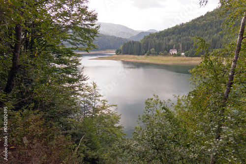 Lake Vidraru at the southern end of the Transfăgărășan Highway - a beautiful artificial lake formed by the Vidraru Dam.