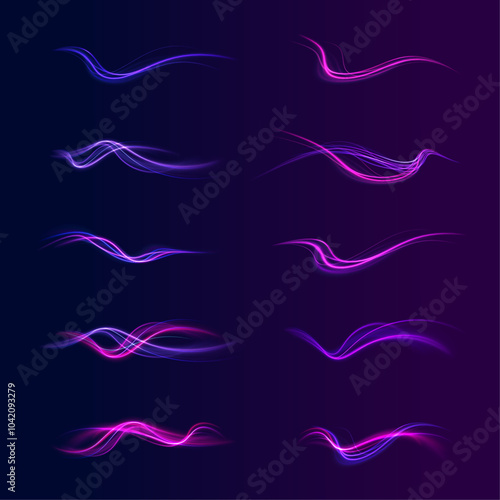 Light arc in neon colors, in the form of a turn and a zigzag. Creative vector illustration of flying cosmic meteor, planetoid, comet, fireball isolated on transparent background.