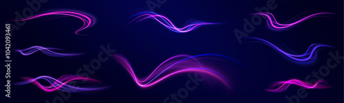 light road in the form of a swirl, neon color. Trendy geometric neon collage for speed movement. Abstract technology light lines background 3d.