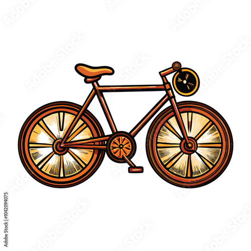 A bicycle with clock face wheels, designed in a whimsical style.