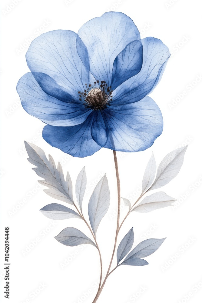 Watercolor blue flower drawing isolated on white background perfect for decoration, wall decor, wedding invitation bouquet Watercolor blue flower drawing isolated on white background perfect for decoration, wall decor, wedding invitation bouquet