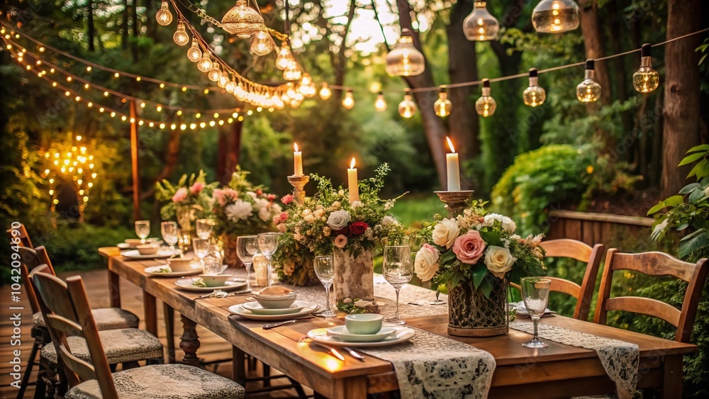 Obraz premium Vintage DIY Backyard Reception Table Setup for Beautiful Outdoor Events