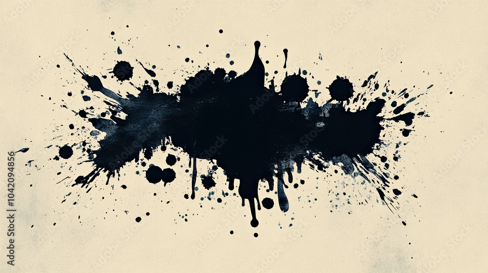 Obraz premium Watercolor black blot with splashes and washes, textured to give a natural paper look.