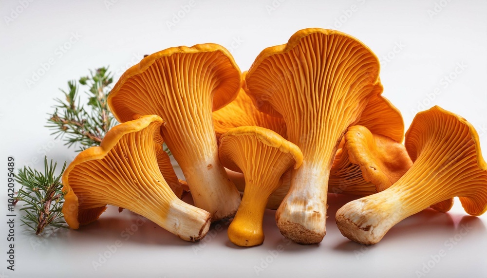 chanterelle mushrooms displayed on a white background showcasing their vibrant orange color and unique texture during autumn harvest chanterelle mushrooms displayed on a white background showcasing their vibrant orange color and unique texture during autumn harvest