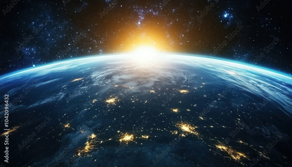 Obraz premium Global Communication System And The World Wide Web: A View Of Earth At Night From Space With Illuminated Lines Representing Connectivity In Business And Finance. Technologies And Communications.