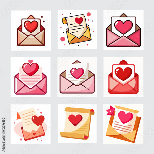 01.Valentine's love letter vector bundle, ideal for mugs, books, and more. High-resolution digital file on a white background, Easy to download and use instantly.