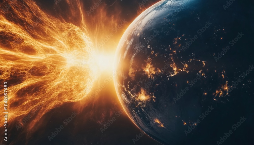 Fototapeta premium The Impact Of The Sun'S Particles And Magnetic Field On Earth'S Magnetosphere And Plasma In Space Weather.