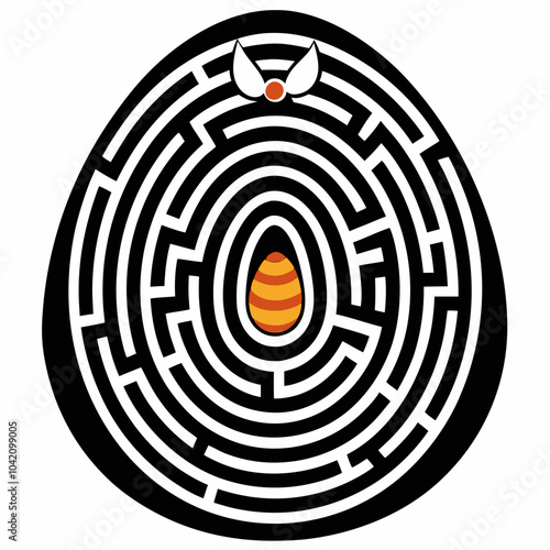 Intricate maze design with a colorful Easter egg at the center in a playful style