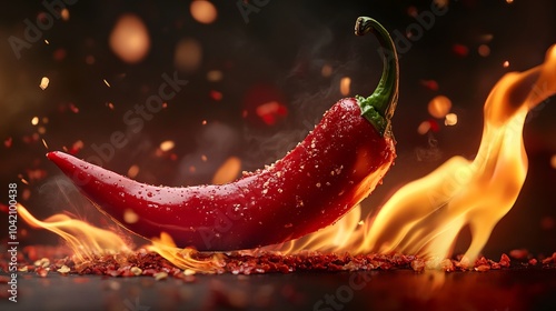 Wallpaper Mural Close up shot of red hot pepper on fiery background close up with slightly blurred background with space for text or lettering. Fiery, spicy background or banner of spicy food Torontodigital.ca