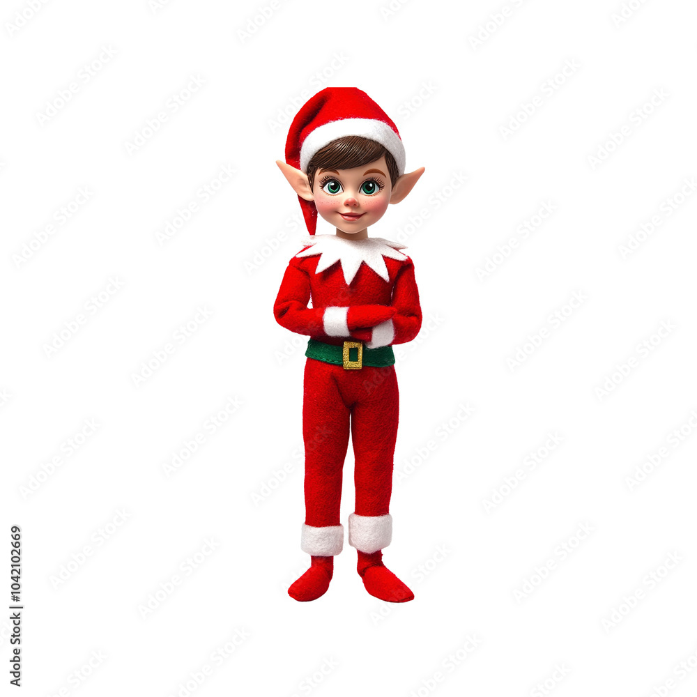 Cheerful Christmas Elf in Red Suit and Hat Cheerful Christmas Elf in Red Suit and Hat