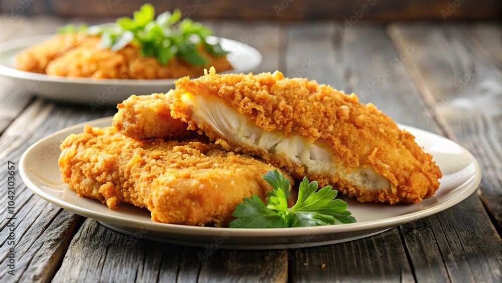 Crispy chicken fillet | plate | bread crumbs | delicious Crispy chicken fillet | plate | bread crumbs | delicious