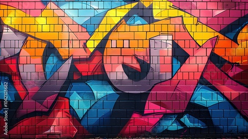 A piece of street art featuring colorful graffiti, Generative Ai