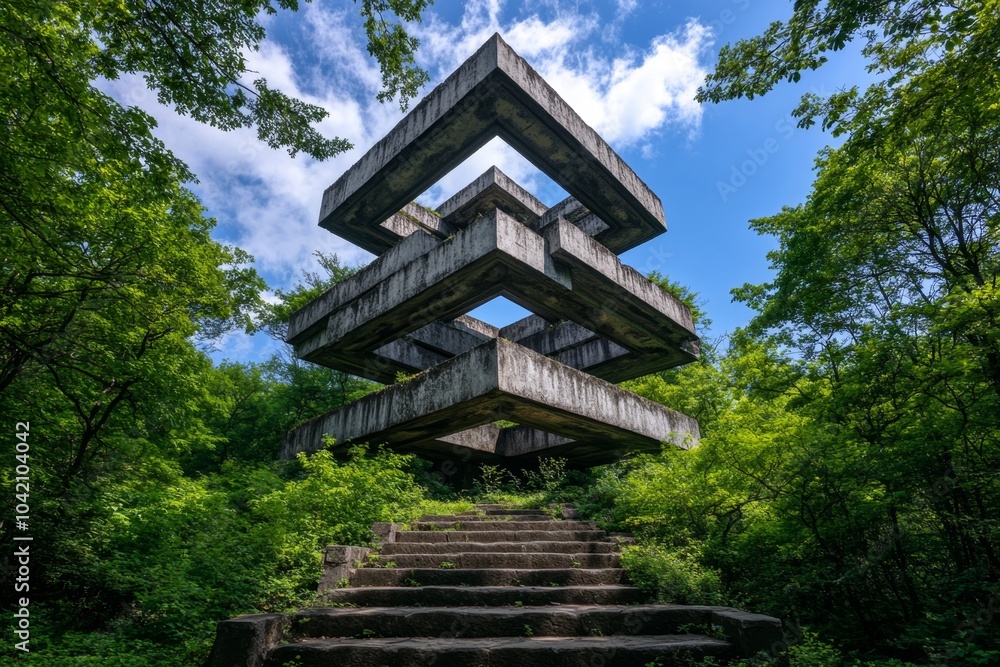 Abstract ruins with minimalist design, represented by simple forms and shadows Abstract ruins with minimalist design, represented by simple forms and shadows