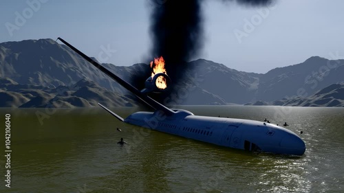 Passenger Plane Crashing and Rescuing People photo