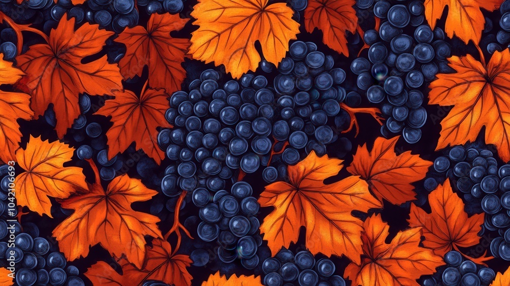 Fototapeta premium Autumn harvest blueberries maple leaves