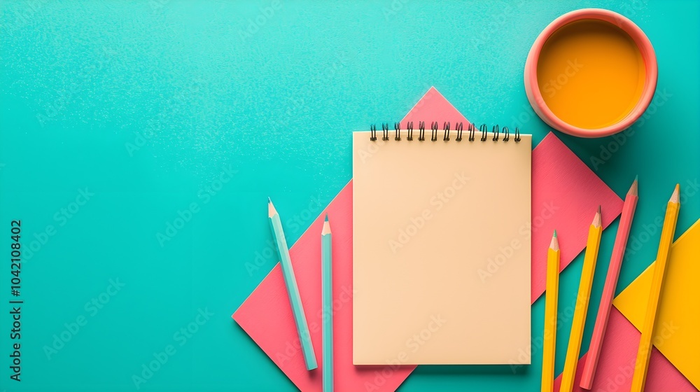 Simple Open Notebook on Colorful Background Simple Open Notebook on Colorful Background