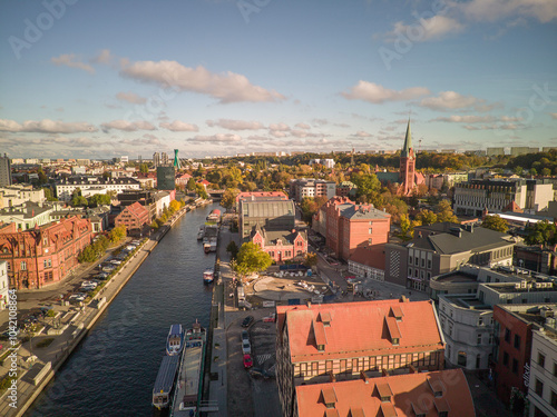 Old town view from above of Bydgoszcz and the river.