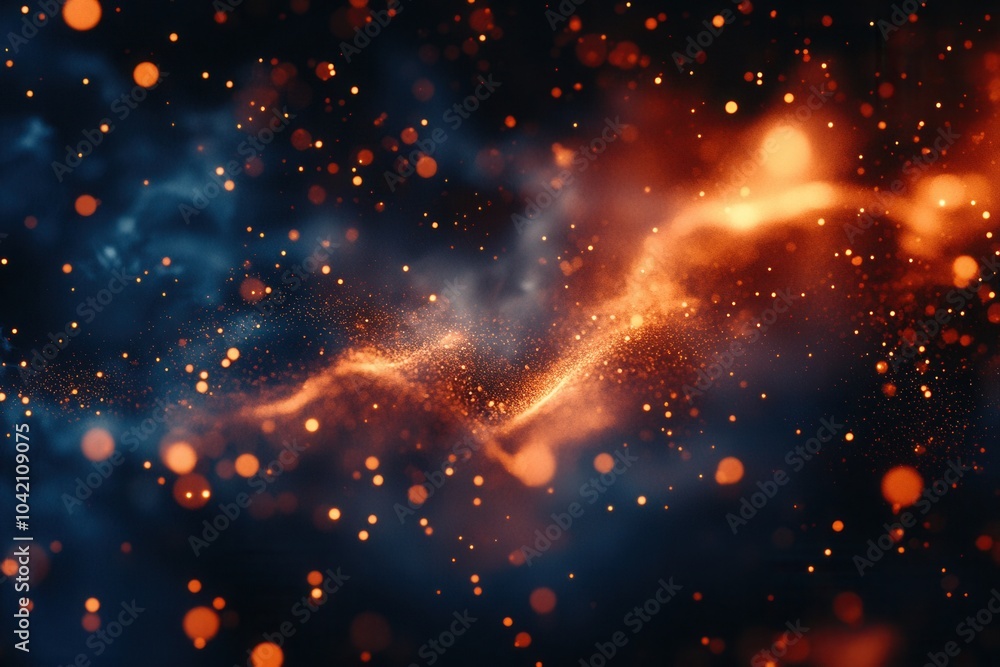 Glowing orange blue particles in dynamic motion Glowing orange blue particles in dynamic motion