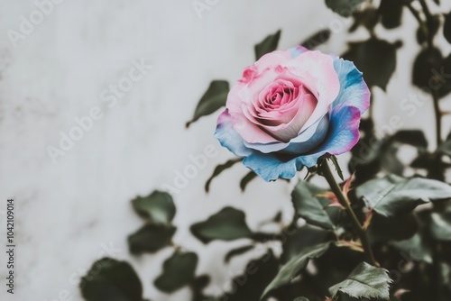 Vibrant multicolor rose in serene garden setting