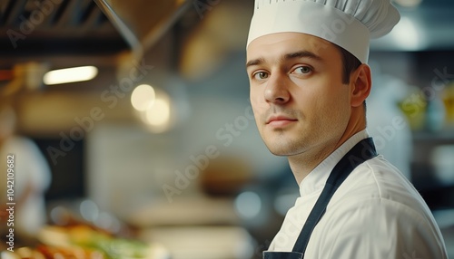 Professional Male Chef Brings Culinary Expertise And Hospitality To Fine Dining Restaurant Kitchen With Creativity And Pride In Cooking. photo