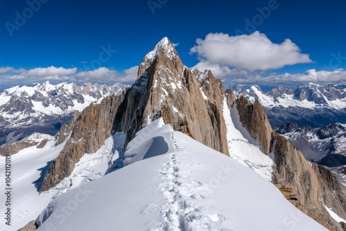 Hyper-realistic close-up of Monte Fitz Royâ€™s craggy granite face, capturing every crack and crevice in stunning detail, with light and shadow playing across the rock photo