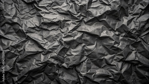 Crumpled black paper texture background close-up