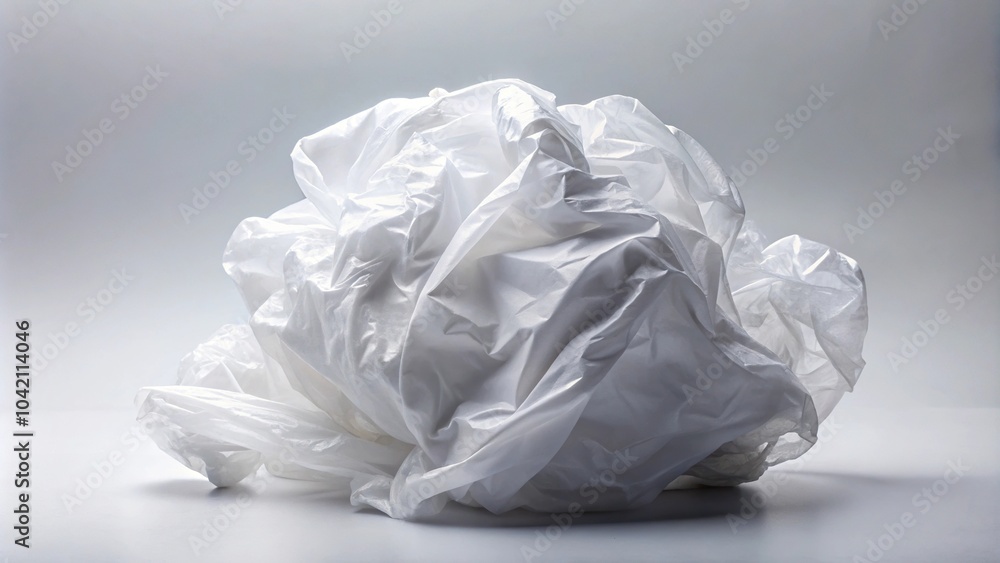 Fototapeta premium Crumpled white plastic garbage bag isolated on background perfect for recycling waste silhouette