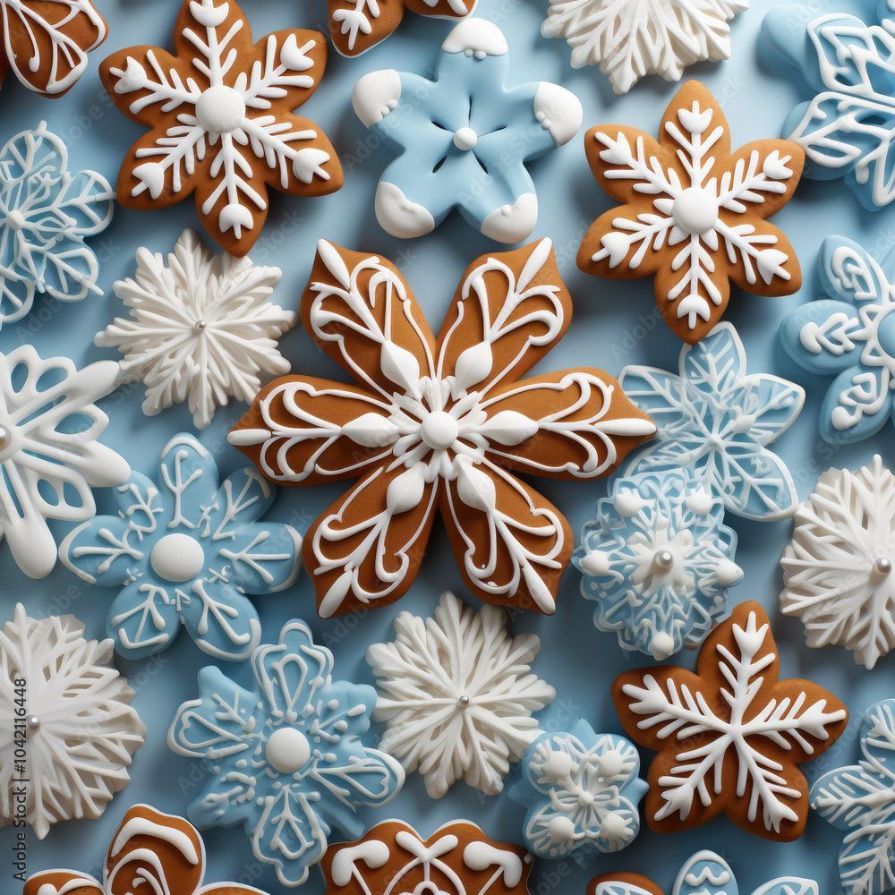 generated illustration of tasty decorated christmas cookies on blue background generated illustration of tasty decorated christmas cookies on blue background