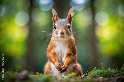 Cunning squirrel in natural forest background