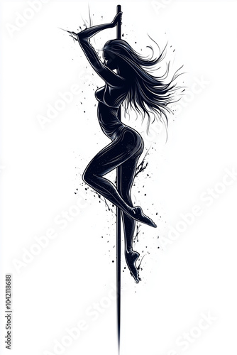 
sketch of vector outline tattoo an isolated silhouette of a pole dancer. Vectorial icon. Illustration of twirl, dance