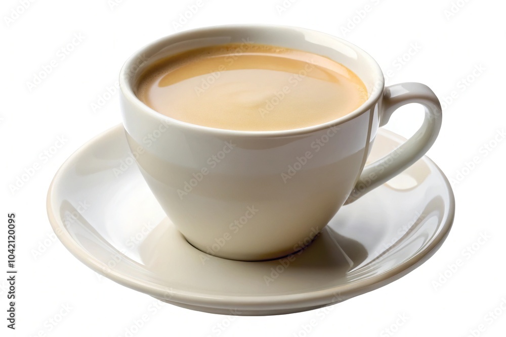 Cup of coffee with milk on saucer isolated on white background Cup of coffee with milk on saucer isolated on white background