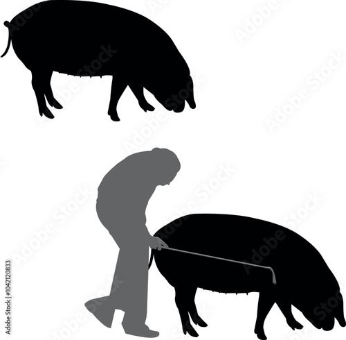 Large Black Pig Show Vector File, Livestock Judging Vector, Farm Girl Boy Vector, 4-H, FFA Show - Vector Art 