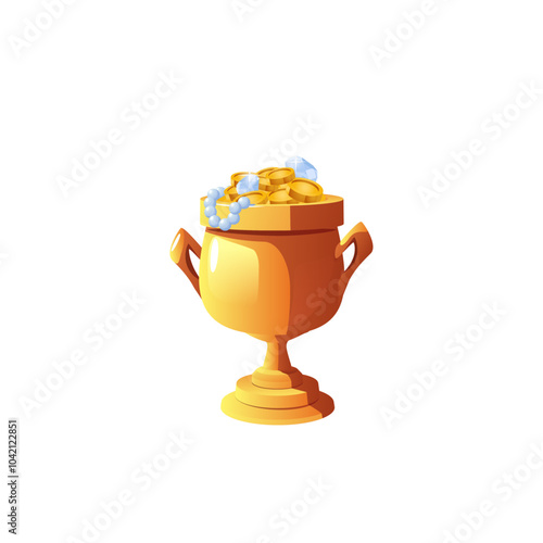 Vector illustration a cup filled with gold coins, diamonds and jewelry on a white background