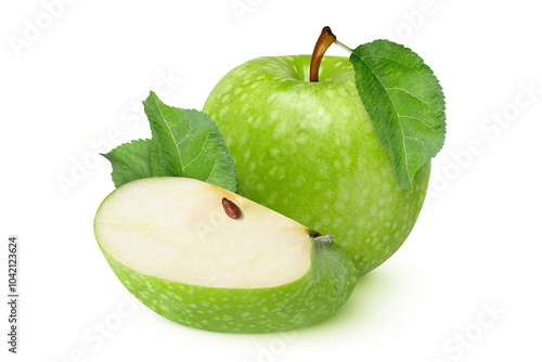 Green apples on isolated white background. photo