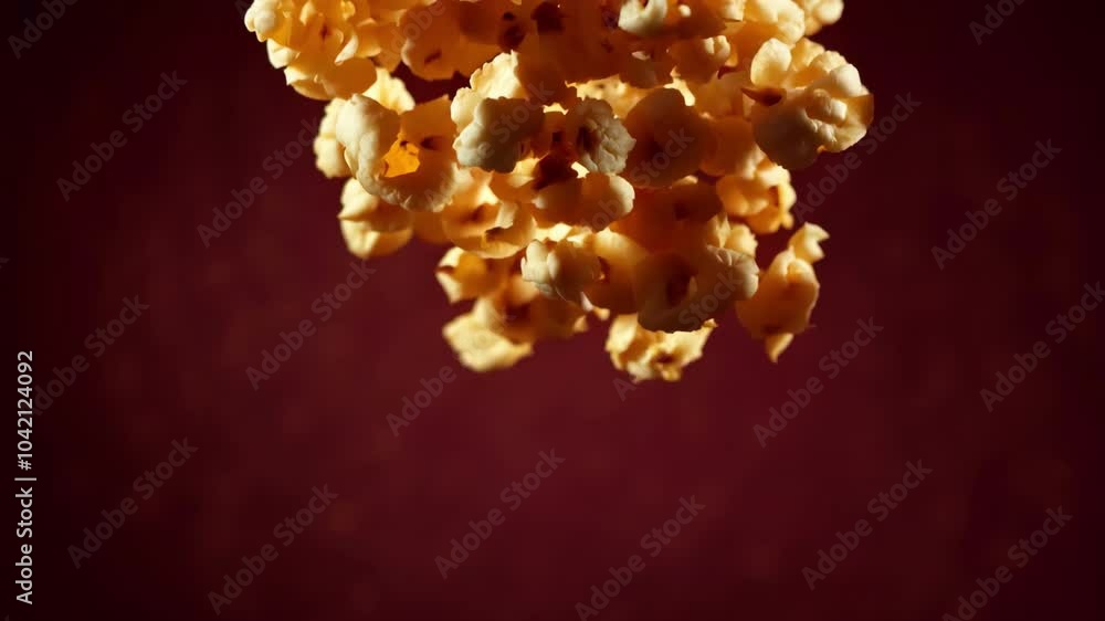 Popcorn in mid-air against rustic background for snacks and entertainment theme Popcorn in mid-air against rustic background for snacks and entertainment theme