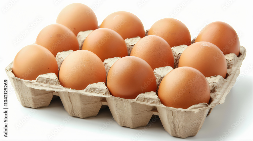 Brown eggs in cardboard crate isolated on white background Brown eggs in cardboard crate isolated on white background